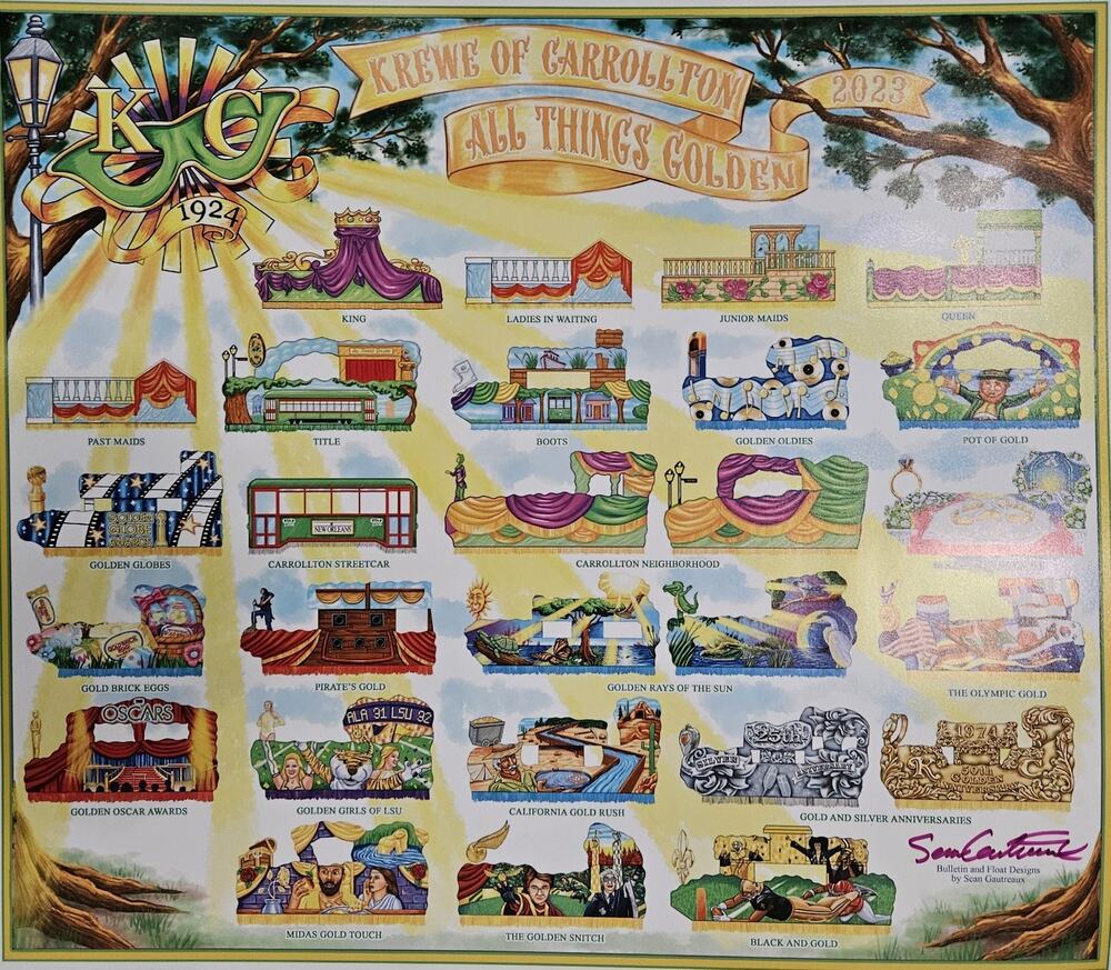 Mardi Gras Krewe Of Carrollton 2023 Poster Signed By Sean Gautreaux TJG7128